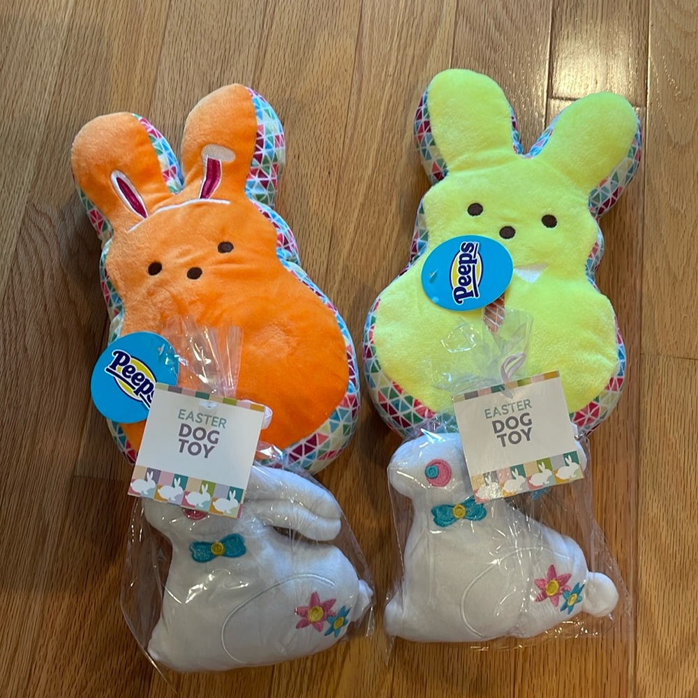 PEEPS Bunnies DOG TOY & small White rabbit dog toy